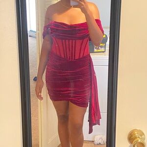 Off Shoulder Velvet Mini Dress